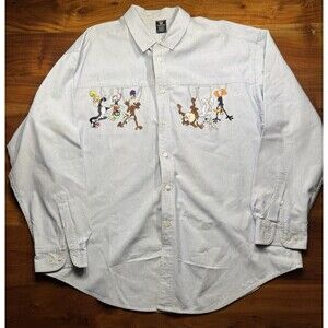 Vintage 90s Warner Bros Looney Tunes Denim Button Shirt Mens XXL Light Wash